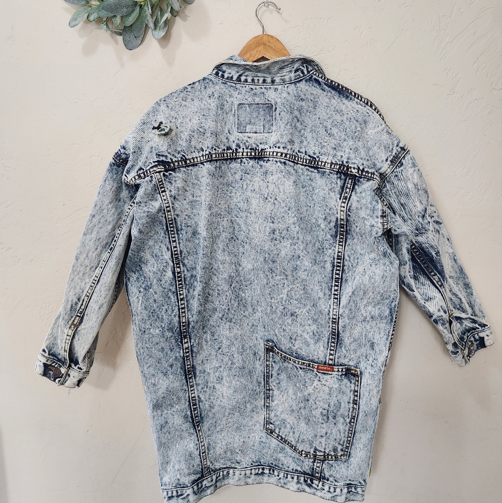 Vintage Jordache Acid Wash Oversized Denim Jacket With Novelty Patches